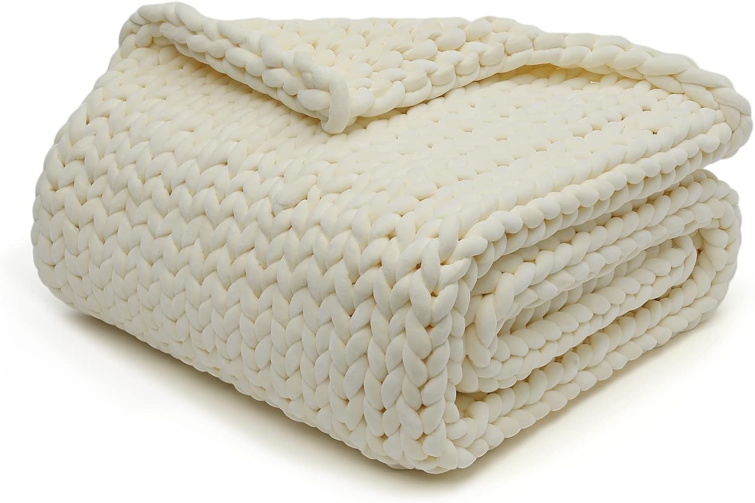 YnM Weighted Blanket, Handmade Chunky Knitted Design, Soft and Cozy, Temperature Regulating and Breathable, Machine Washable Throw for Sleep or Home Decor White, 60x80 Inch, 20lbs