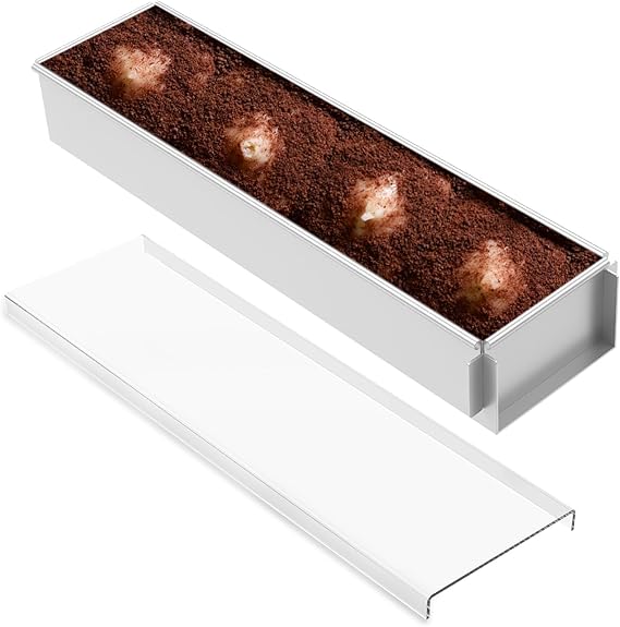 Rectangle Aluminum Tiramisu Pan, Rectangular Box Cheese Baking Tray, Nonstick Cake Pan with Acrylic Lid, Mousse Cake Mold with Removable Side Panel for Tiramisu Cheesecake