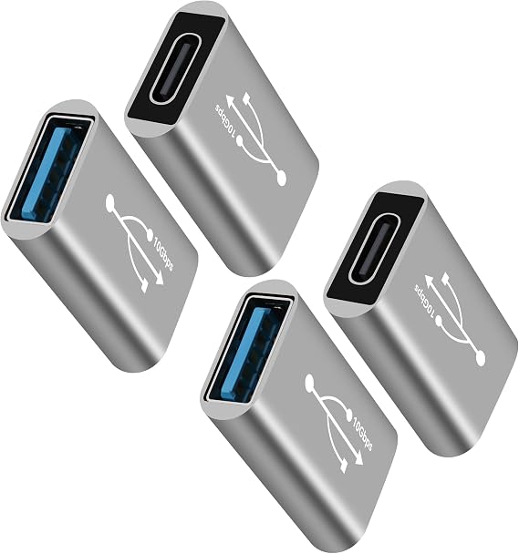 USB 3.0 to USB C 3.1 Adapter 4 Pack,10Gbps Double Sided Data Transfer, Bi-Directional Type-C (Female) to Type-A (Female) On The Go (OTG) Converter Connector Support Charging & Data Sync for Laptop, PC
