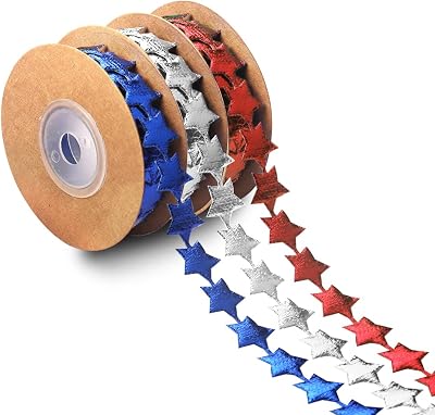 3 Rolls Patriotic Fabric Decor Ribbons Veterans Day Faux Leather Craft Ribbons Red White Blue Stars Shaped Ribbon for Patriotic Party Decoration Gift Wrapping Outdoor Hanging Supplies 15 Yards