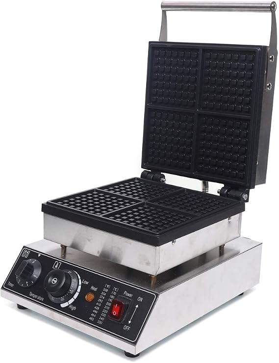 Commercial Waffle Maker, 4Pcs Nonstick 1750W Electric Waffle Machine 110V Temperature and Time Control Rectangle Waffle Maker, Waffle Machine for Bakeries, Restaurants, Kiosks, Canteens