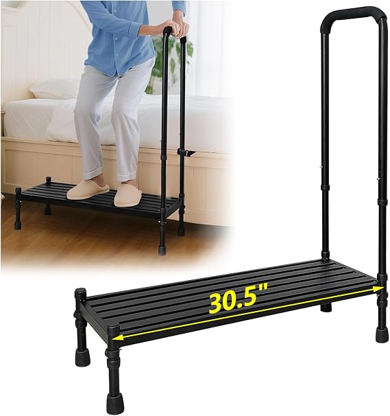 Bed Steps for High Beds Adults Medical Bedside Step Stool with Handle for Elderly Heavy Duty Metal Step Stool Handicap to Get in Bed Wide Foot Stool Safety Stepping Stool for Truck SUV Car