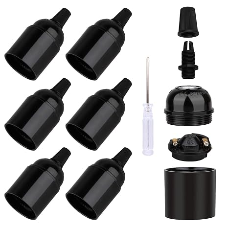 6pcs E27 Lamp Holder, Black E27 Bulb Holder Edison Screw Socket