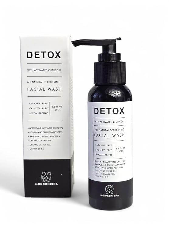 Charcoal Face Wash | Daily Detox with Activated Charcoal Cleanser for Acne | Deep Pore Cleanser Hydrates & Purifies Skin with Green Tea, Aloe Vera,Vitamin B,C, Organic ORANGE Peel,100ml