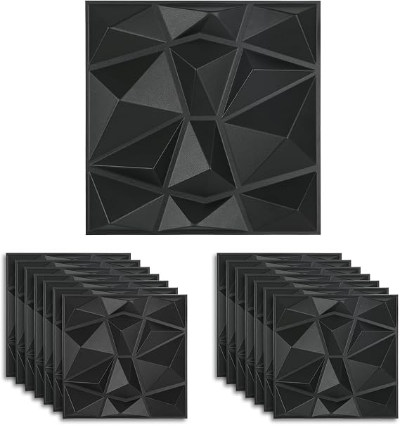 3D Wall Panels, 15Pcs 30x30cm/11.8"x11.8" PVC 3D Diamond Design Panel, 3D Textured Wall Panels, for Decoration of Living Room, Bedroom, Gaming Room, Bathroom (Black)