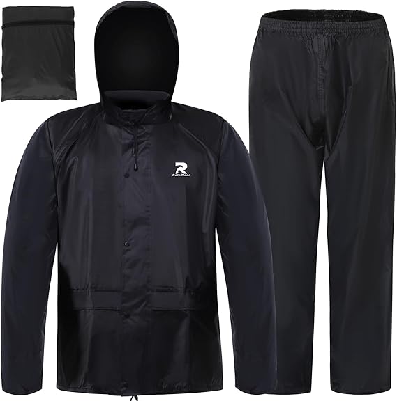 RainRider Rain Suits Safety Rain Jacket with Pants High Visibility Reflective Rain Gear