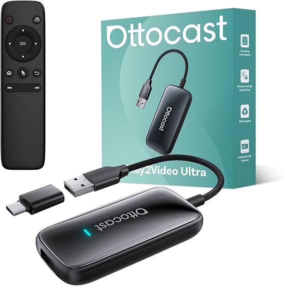 OTTOCAST Play2Video Ultra with Remote Control, Car Video Player for Non-Touch Screens