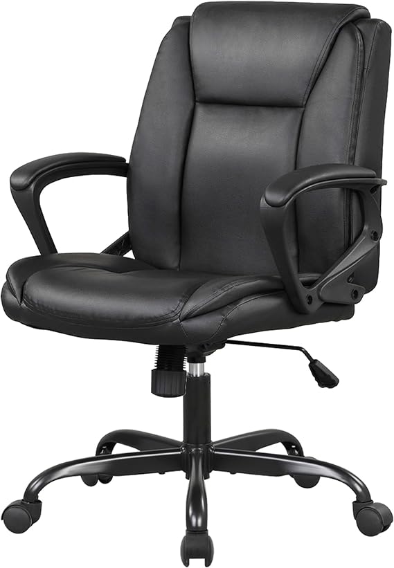 PayLessHere | Ergonomic Office Chair | Black PU Leather with Lumbar Support