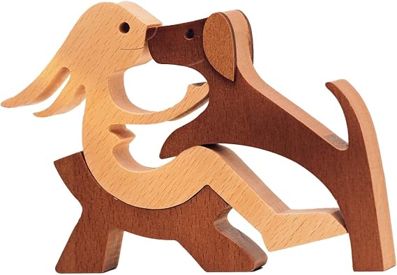 Pawfect House Hand Carved Wooden Woman and Dog Statue, Dog Sculpture Home Decoration, Table Decor Wooden Pet Carving, House Warming Gifts Ideas, Dog Lovers Gifts for Women, Home Decor Sculpture