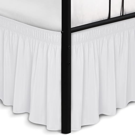 Wrap Around King Size Bed Skirt Split Corner 18" Drop-Elastic Dust Ruffle