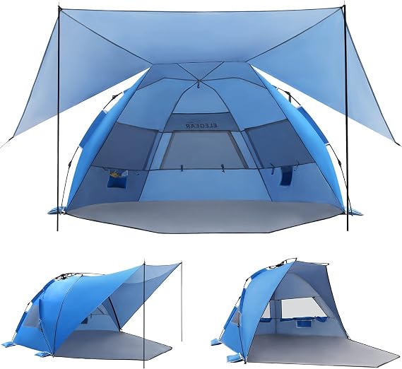 Elegear Beach Tent with 360 Removable Canopy 4-6 Person Automated Pop Up