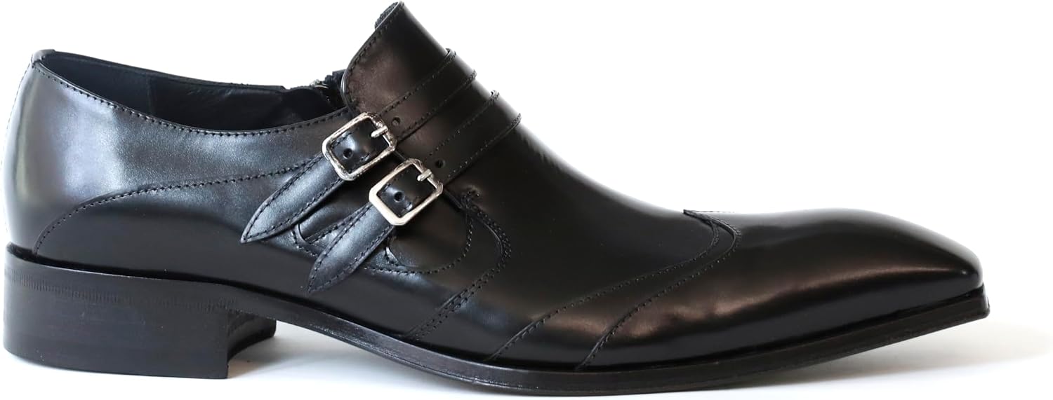 Jo Ghost 4952BIS Italian Black Leather Shoes with Buckles and Zip
