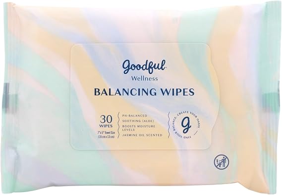 Goodful Wellness Balancing Wipes 30ct pH-Balanced Feminine Wipes for Freshness and Hydration, Soothing Aloe, Jasmine Oil Scented, Gentle and Hypoallergenic, Perfect for On-The-Go Use