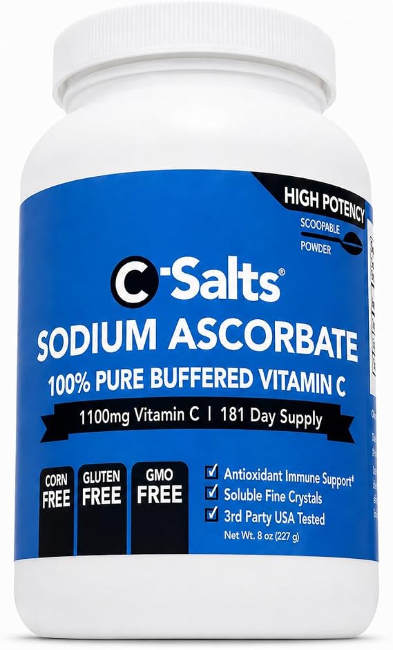 C-Salts Sodium Ascorbate Powder, Buffered Vitamin C, 8 oz, 181 Servings