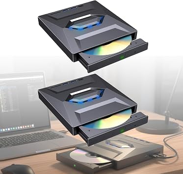 External Blu-ray Drive USB 3.0, Portable CD DVD Burner with SD Card Reader and USB Port, Blu-ray Player Compatible with Windows Mac Linux, External Optical Drive for Laptop Desktop (1)