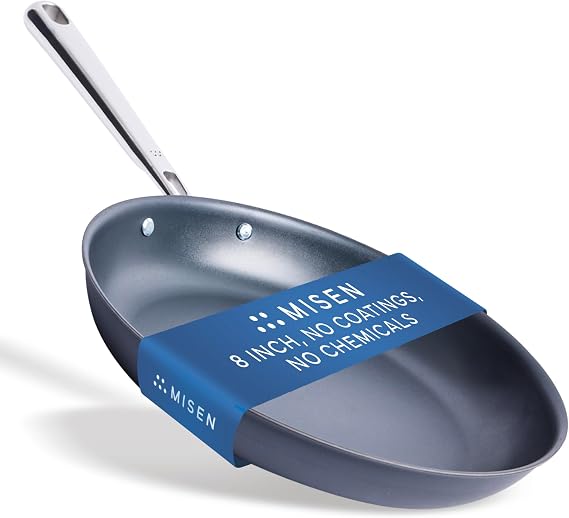 Misen Carbon NonstickTM Skillet - Nitrided Carbon Steel - Professional Alternative to Teflon - 1100F High Heat Ready - Easy Release - Induction, Oven, Grill Safe - 8 Inch