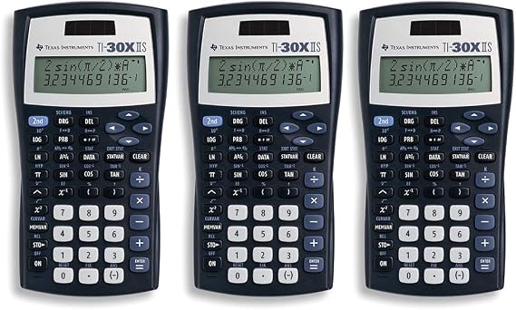 Texas Instruments TI-30X IIS 2-Line Scientific Calculator, Black with Blue Accents - 3 Pack