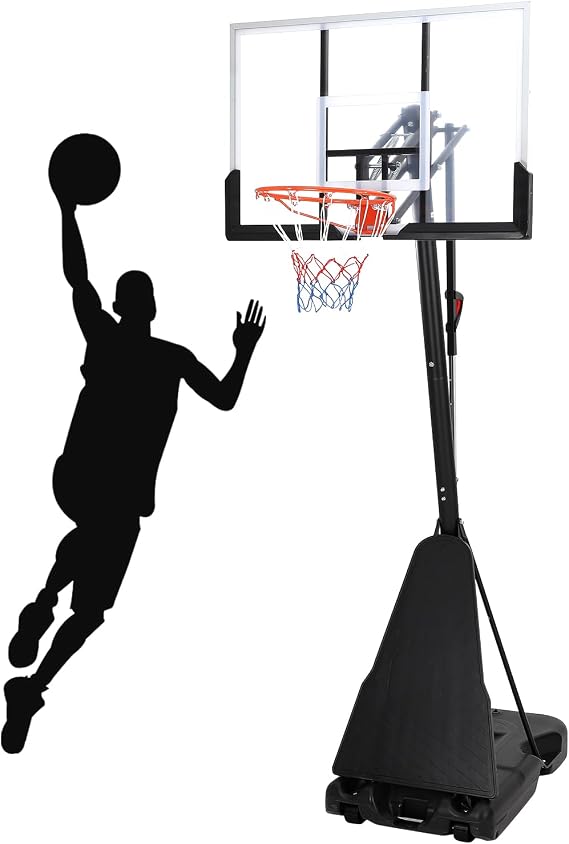 Adjustable Outdoor Basketball Hoop 5.2 to 10 Feet, Portable Goal System with 47 Inch Shatterproof Backboard, Rebound Plate & Quick Height Adjustment, Stable Base and 2 Wheels for Easy Movement