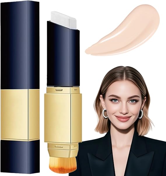 Color Changing Foundation Stick,2-in-1 Foundation Stick with Brush,Full Coverage Cream Fou-ndation with Brush,Hydrating Colour Changing Foun-dation Sti/ck(Natural),White Foun-dation Stic/ks