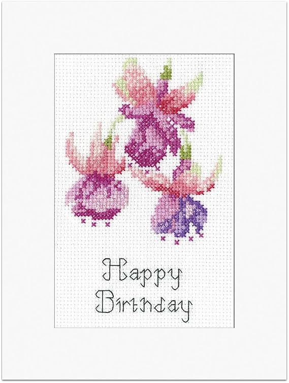 Heritage Crafts Cross Stitch Kit - John Clayton Fuchsia Greetings Card - Counted Cross Stitch Birthday Card Kit