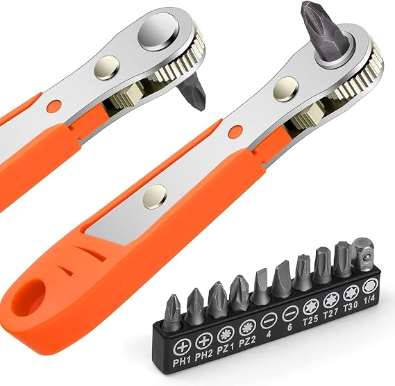 OSDUE Mini Ratchet Wrench, RightAngle Phillips Magnetic Screwdriver for Tight Spaces with 1/4" Drive, HighTorque Offset Reversible Tool, Offset Screwdriver for Maintenance(Mini Ratchet Set)
