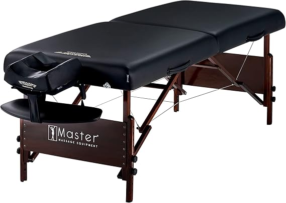 Master Massage 30" Del Ray Pro Portable Massage Table, Adjustable Height, 750 lbs Working Capacity, 3" Cushion, Massage Bed for Tattoo & Lash, Black