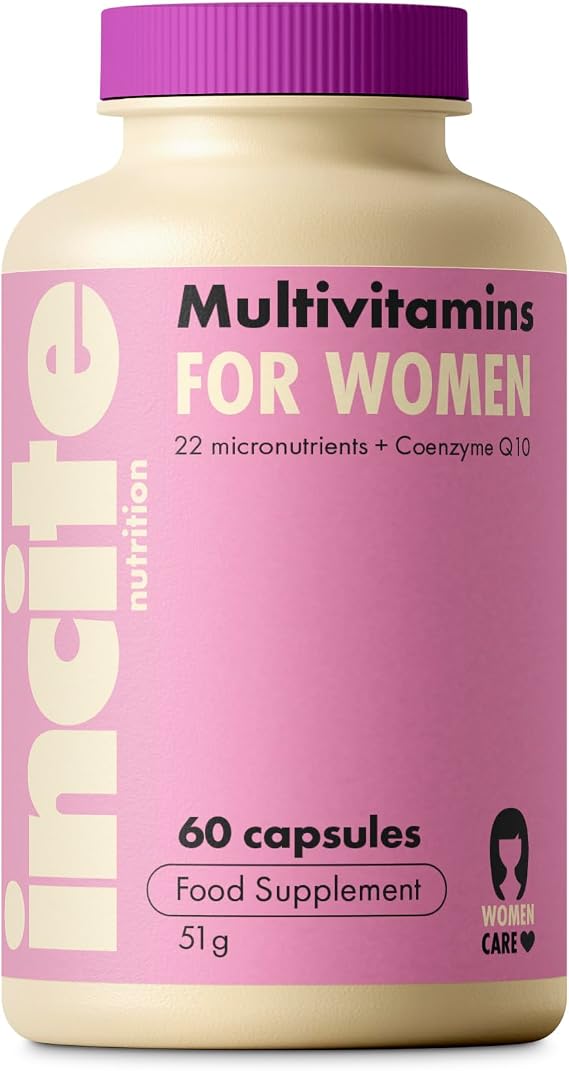 Incite Nutrition Women’s Multivitamins. 60 Capsules. Daily Formula with 22 Essential Vitamins & Minerals + CoenzymeQ10. Immune Support, Energy, Bone Health, Hormone Harmony. Suitable for Vegetarians