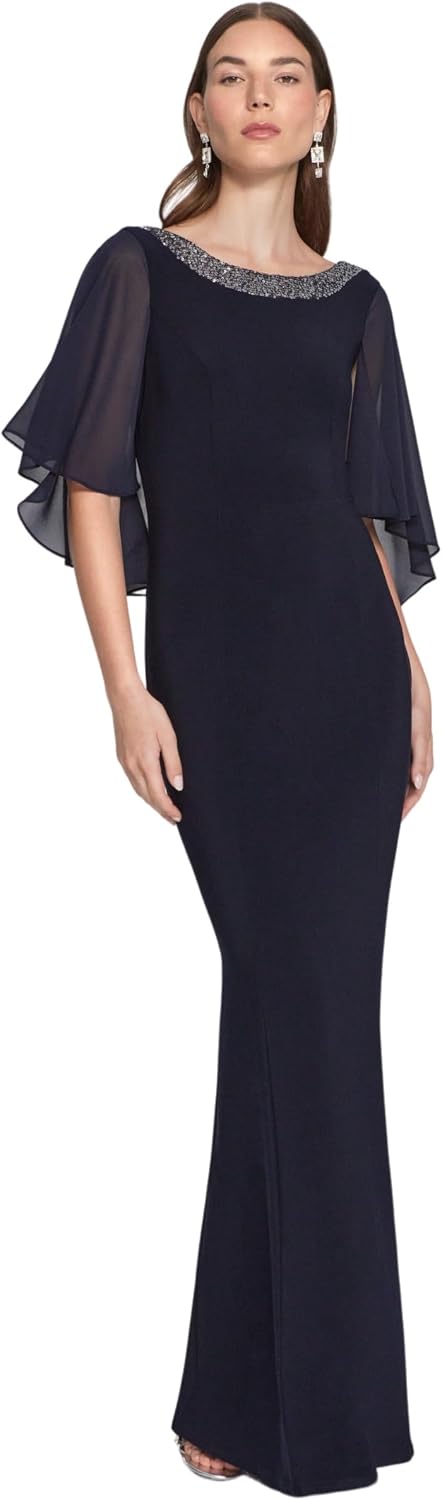 Joseph Ribkoff Silky Knit and Chiffon Asymmetrical Sheath Dress Style 241721