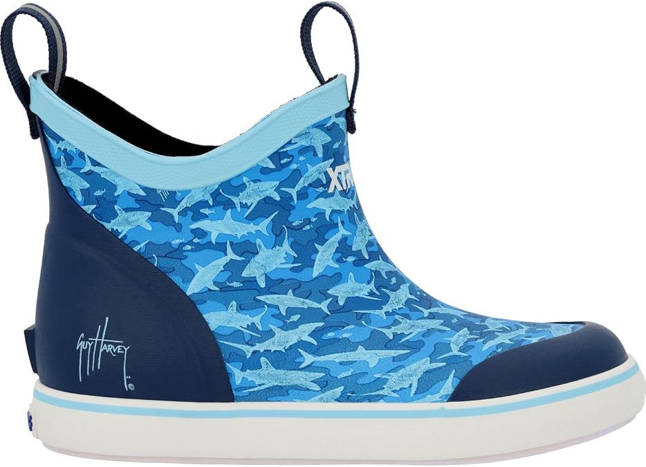 XTRATUF Little Kids Ankle Deck Boot Guy Harvey - Lightweight, 100% Waterproof Rubber Footwear for Boys & Girls - Slip-Resistant Outsole