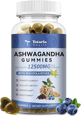 Totaria Sugar Free Ashwagandha Filled Gummies wVitamin D3, Magnesium Glycinate, Rhodiola, Ultra Strength Ashwa Root Supplements for Women & Wen, for Relaxation, Energy, Cortisol Gummies