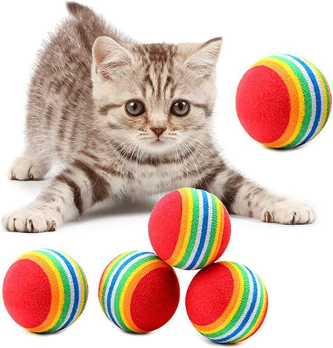 Buffer® 3lü Gökkuşağı Sünger Kedi Köpek Çiğneme Oyun Topu 4,2 cm