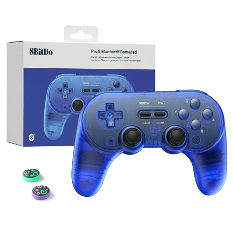 8Bitdo Pro 2 Wireless Bluetooth Controller (Hall Effect Joystick Update) - for Switch/Switch 2 PC Windows Android MacOS Steam Raspberry Pi (Transparent Blue)