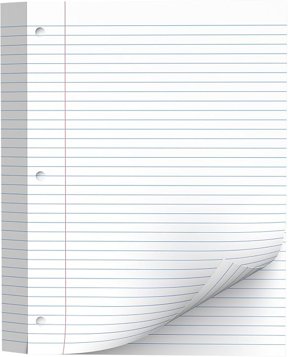130 Sheets Loose Leaf Paper College Ruled Notebook Paper 8 x 10.5 In White | 3-Hole Punched Lined Paper for Binders 8 x 10-1/2 Loose-leaf Paper, 3 Ring Binder Paper Filler Paper for School Office Home
