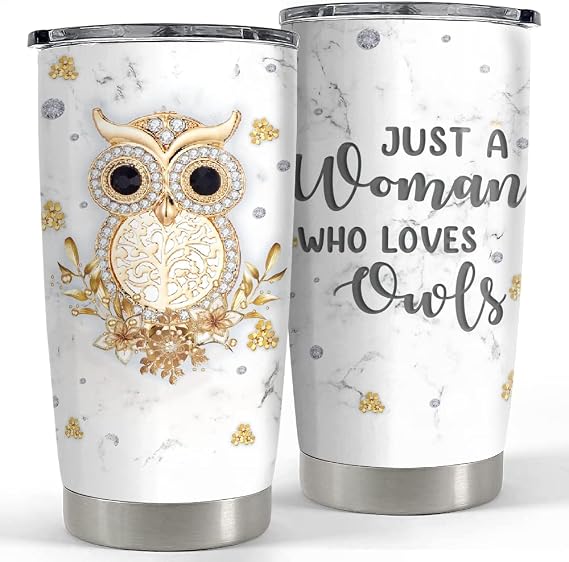SANDJEST Owl Tumbler Jewelry Style Just A Woman Loves Owls 20oz Tumblers with Lid Gift for Women Girl Daughter Sister Animal Lovers Christmas Birthday Presents