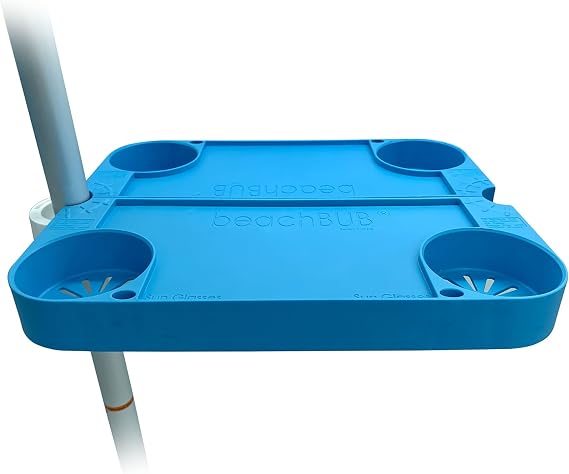 BEACHBUB Tray Table System with 4 Cup Holders - Beach Trip Must Have for Vacation - Easy Clip on & Clip Off Umbrella