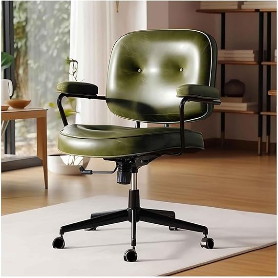 360° Swivel Home Office Chair Ergonomic Leather Computer Chair w/Tiltable Back and Armrests Comfortable Upholstered Desk Chair Adjustable Height 82-90cm Task Chair