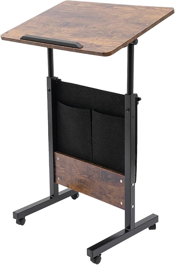 1624 Iron Brown Adjustable Height Standing Desk, Adjustable Height Rolling Computer Stand (with Storage Bag)