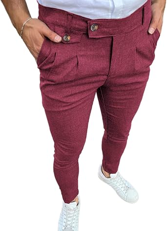Percle Mens Fashion Slim Fit Dress Pants Classic Casual Business Dress Pants Formal Pants for Men Wine Red, 3X-Large