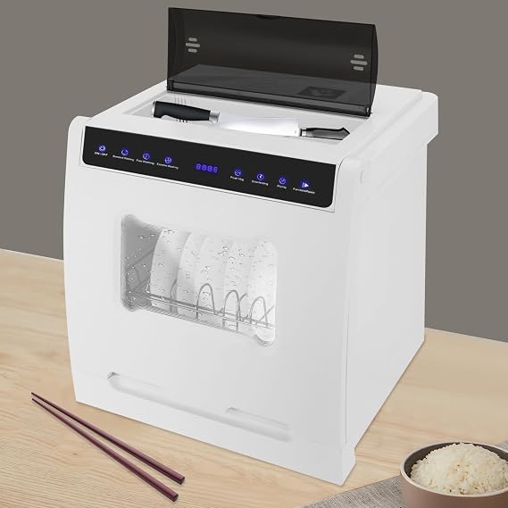 Mini Portabl Dishwasher Kitchen Countertop Dishwasher Air-Dry Function Spray Compact Dishwashert 4 Cleaning Programs Smart Touch Controls Dish Washer Machine for Dorms RVs, 110V White