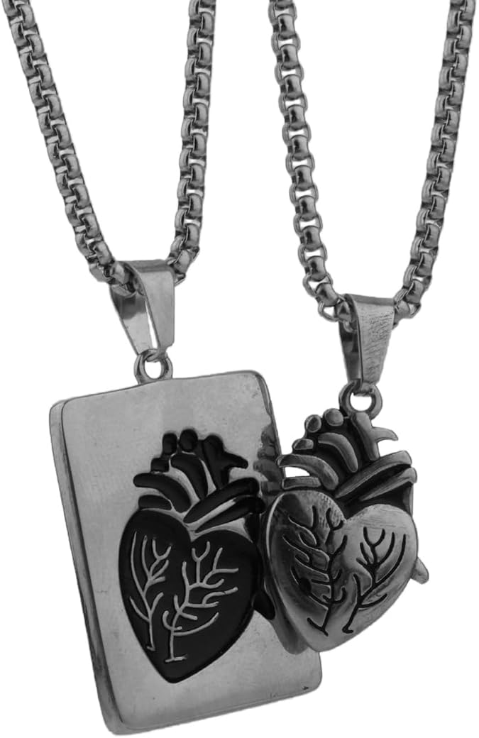 Matching Necklace for Couples,Heart Shape Goth Friendship Couples Necklace for Him and Her