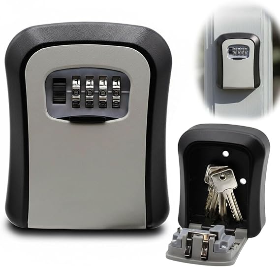 Key Safe Wall Mounted Key Lock Box with 4 Digit Combination Large Outdoor Weatherproof Key Secure Storage Combination Lock Keysafe for Home Apartment Office Garage Holiday Lets Black