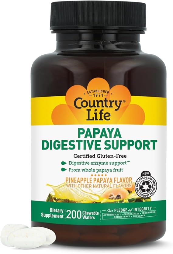 Country Life Papaya Digestive Support, 200 Chewable Wafers