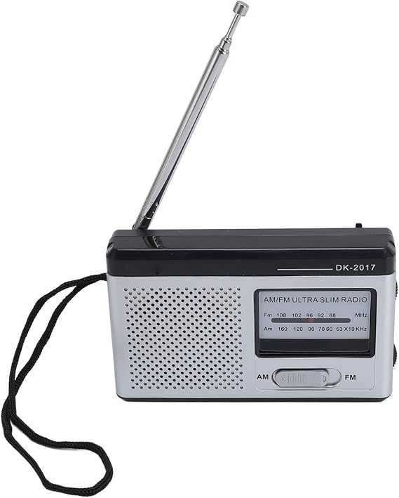 Portable Radio, Lightweight ABS FM AM Radio with Built in Speaker and Headphone Jack, for Home Travel Outdoor Use (Silver Black)