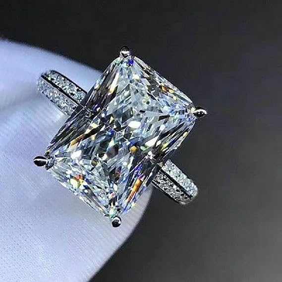 925 Sterling Silver Fashion Large Rectangle Diamond Women'S Ring Aaa Three Dimensional Cutting Super Shiny Zircon Ring Dinner Party Engagement Wedding Jewelry (L1/2)