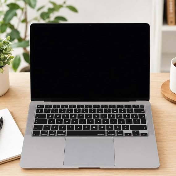McStorey Türkçe Q Klavye Koruyucu MacBook Air 13 A1932 A2179 A2337 M1 Uyumlu | UK ISO Ters L Enter | Ultra İnce Silikon Keyboard Cover Siyah
