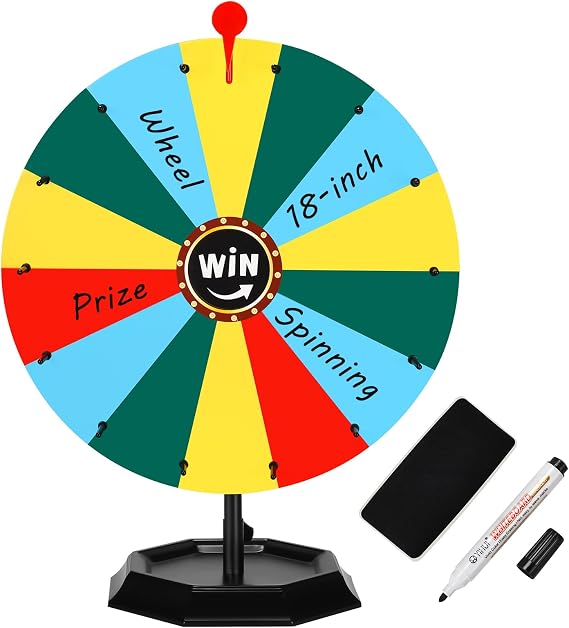 ZZM 18-inch Desktop Prize Wheel, Prize Wheel Spinner with Retractable Octagonal Storage Base, Spinning Prize Wheel with 14 Customizable Zones, Suitable for Party Games, Family Games, Trade Show