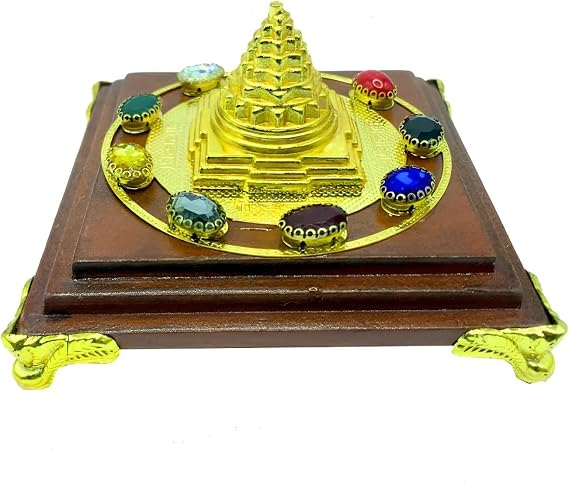 Shri Yantra Nine Planet Gem with Chowki Shri Chakra Most Powerful Idol Yoga Tantra Wealth/Money/Prosperity Spiritually for Work Place/Home Temple Diwali Puja Gift