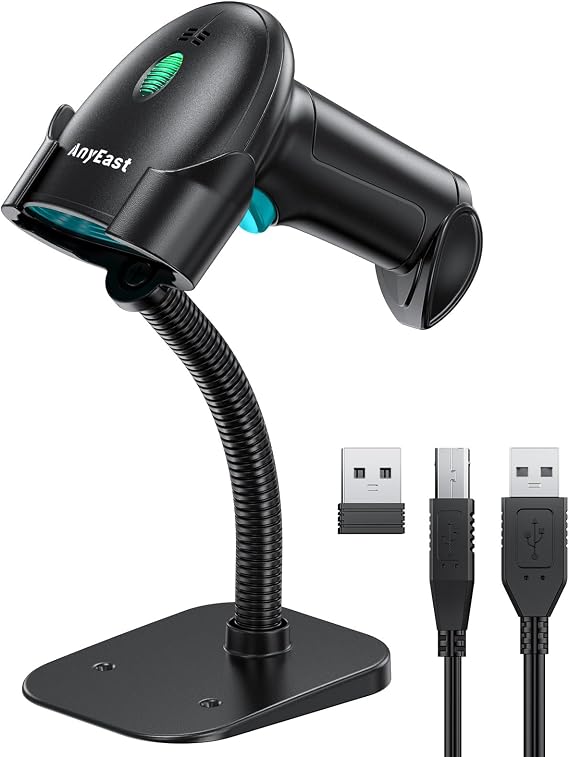 Bluetooth Barcode Scanner Wireless: Inventory 2D 1D QR Code Scanners with Stand for Computer POS, Handheld CMOS Image Bar Code Reader for Warehouse Supermarket(Green)