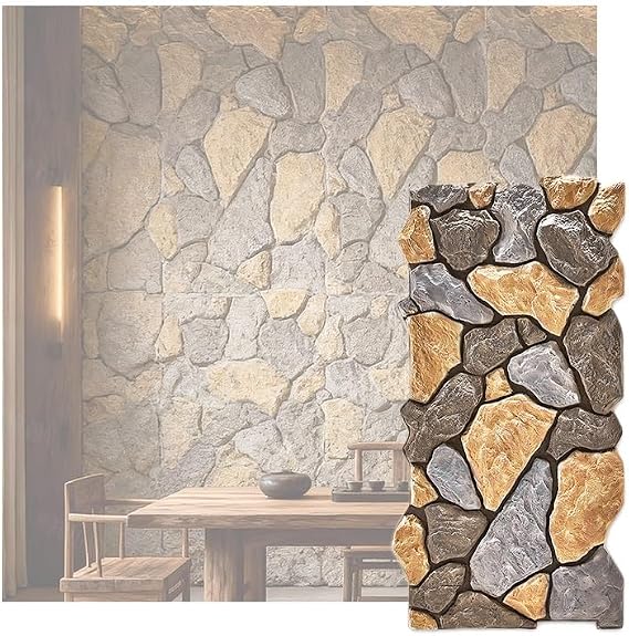 3D Faux Stone Wall Panels, PU Cement Texture Brick, Water Proof Lightweight Entrance Decoration Wall for Bedroom Outdoor Doorway(0.6x1.2m/23.6x47.2in/2pcs)