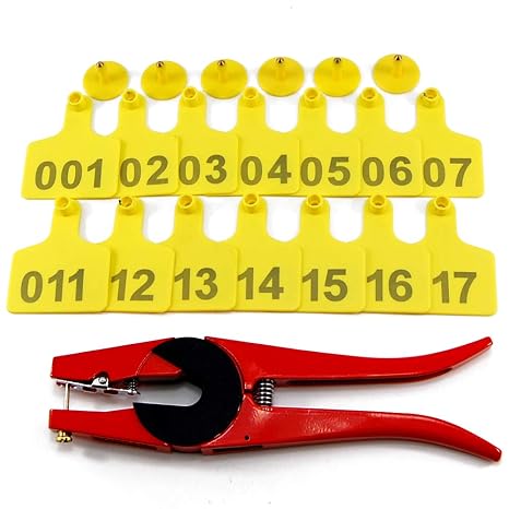 500 Sets Cattle Ear Tags, Numbered Plastic TPU Earring for Cattle Cow Calf Bull Livestock Identification Ear Tagger (Yellow) with 1 pcs Plier Applicator